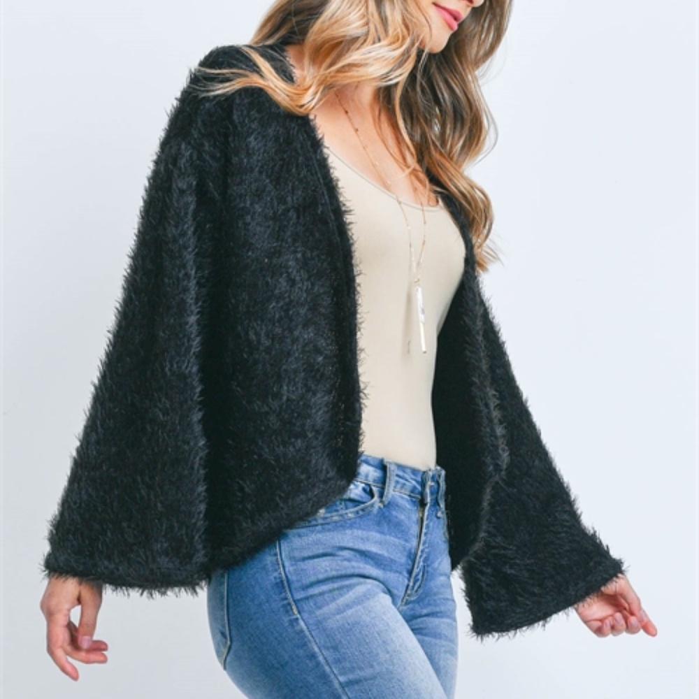 Black Faux Fur Cardigan - Picture 5 of 10